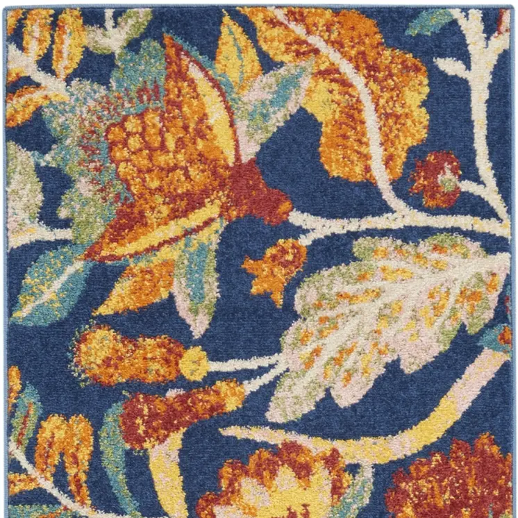 8' Blue And Yellow Floral Runner Rug