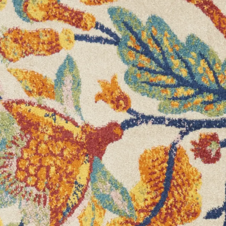 8' Orange And Ivory Floral Runner Rug