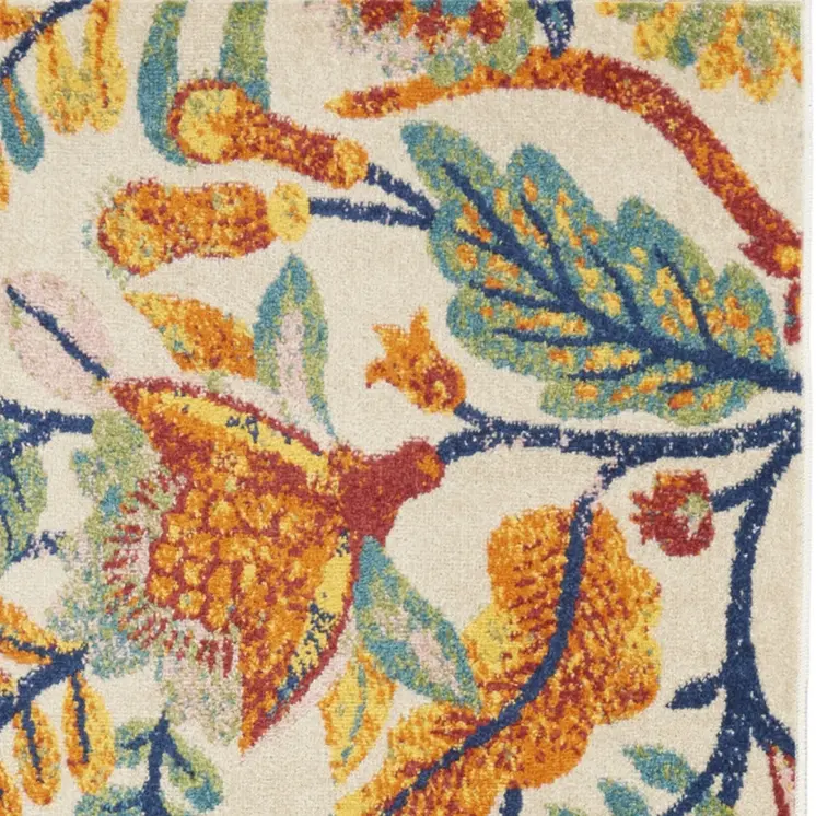8' Orange And Ivory Floral Runner Rug