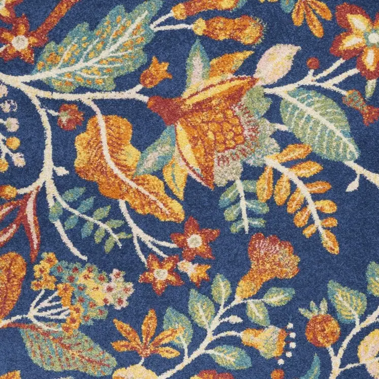 4' X 6' Orange Red And Blue Floral Area Rug