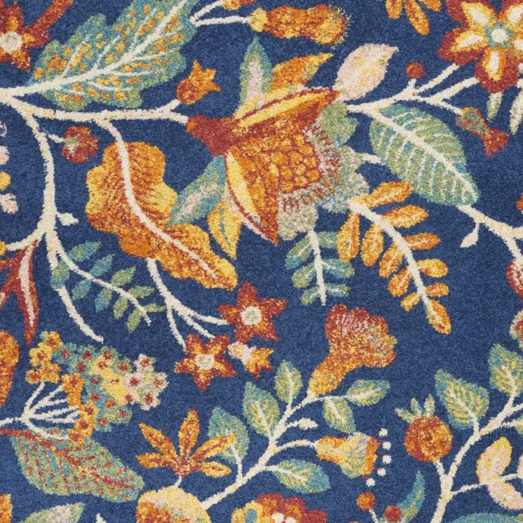4' X 6' Blue and Orange Floral Power Loom Area Rug