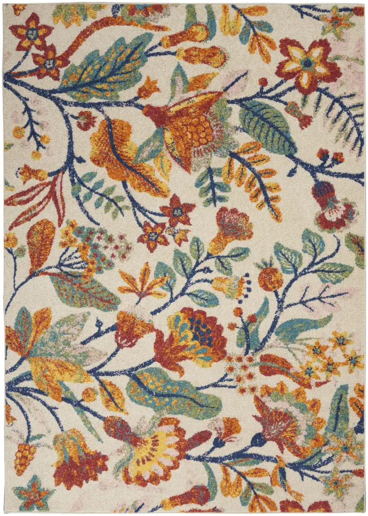 4' X 6' Orange and Ivory Floral Power Loom Area Rug