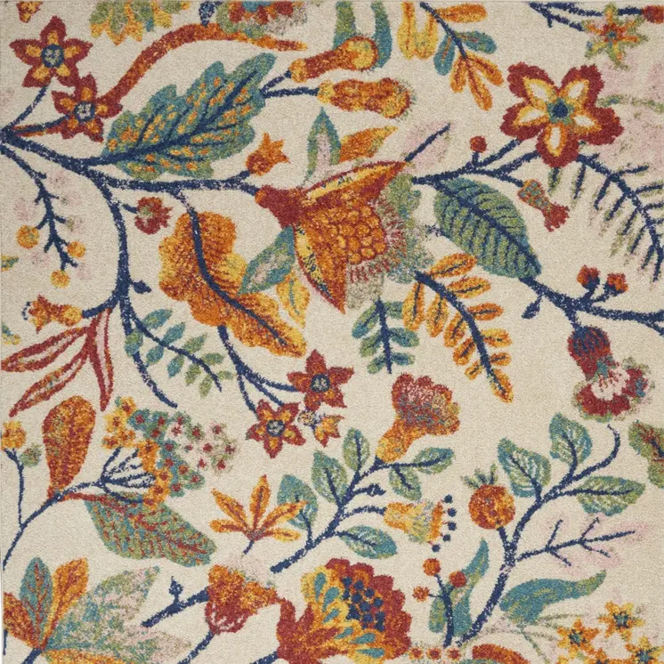 4' X 6' Orange and Ivory Floral Power Loom Area Rug