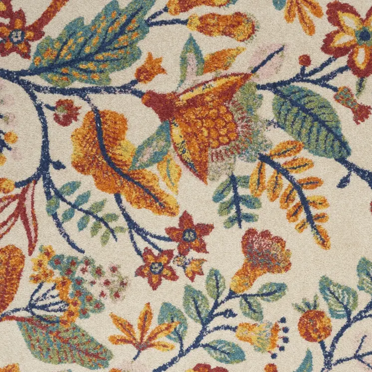 4' X 6' Orange and Ivory Floral Power Loom Area Rug