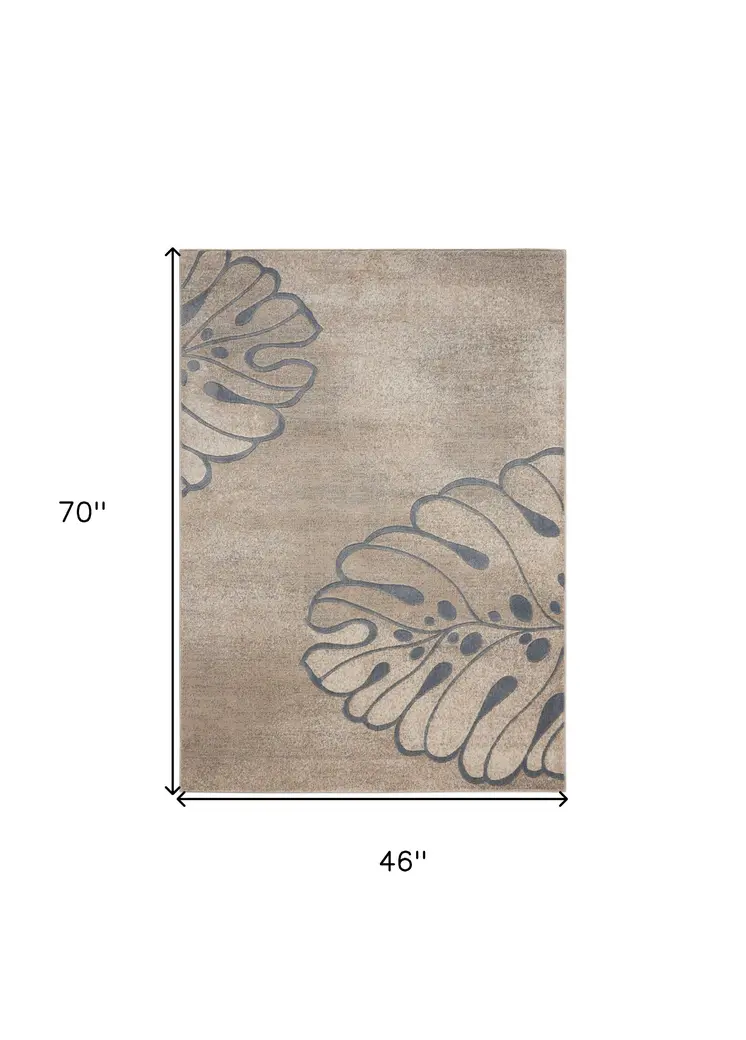 4' X 6' Beige and Gray Botanical Leaves Area Rug