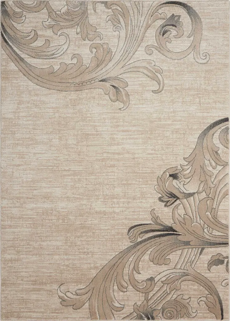 4' X 6' Tan Black and Ivory Damask Area Rug