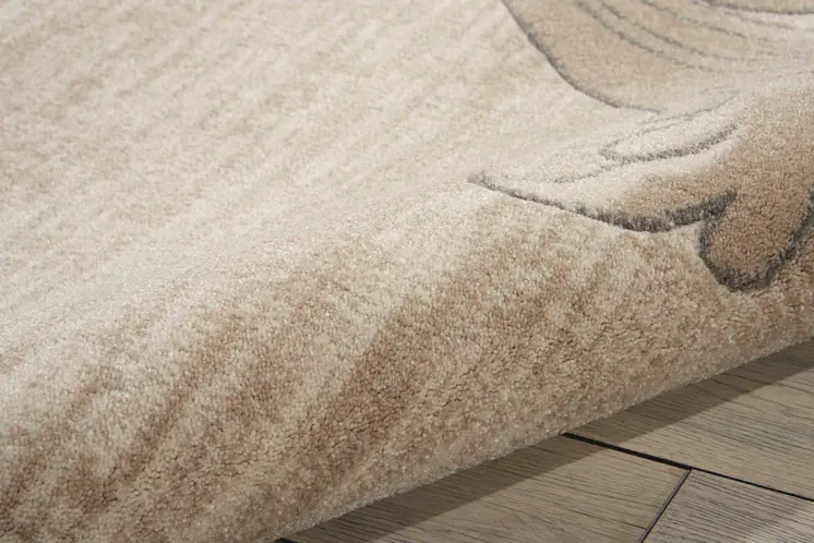 4' X 6' Tan Black and Ivory Damask Area Rug