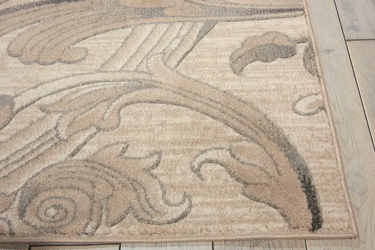 4' X 6' Tan Black and Ivory Damask Area Rug