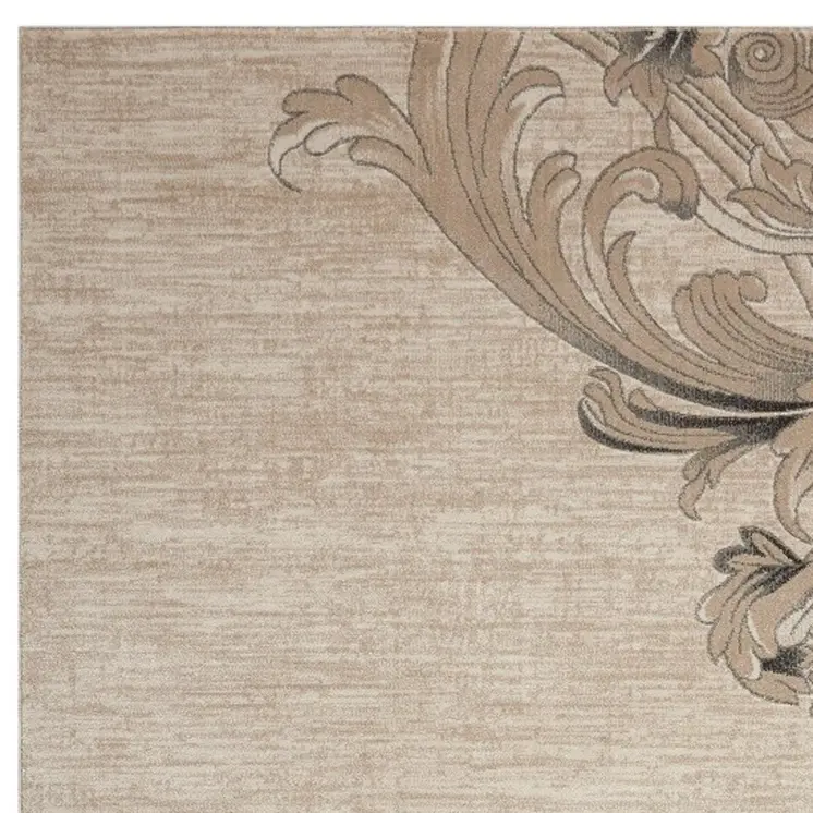 4' X 6' Tan Black and Ivory Damask Area Rug