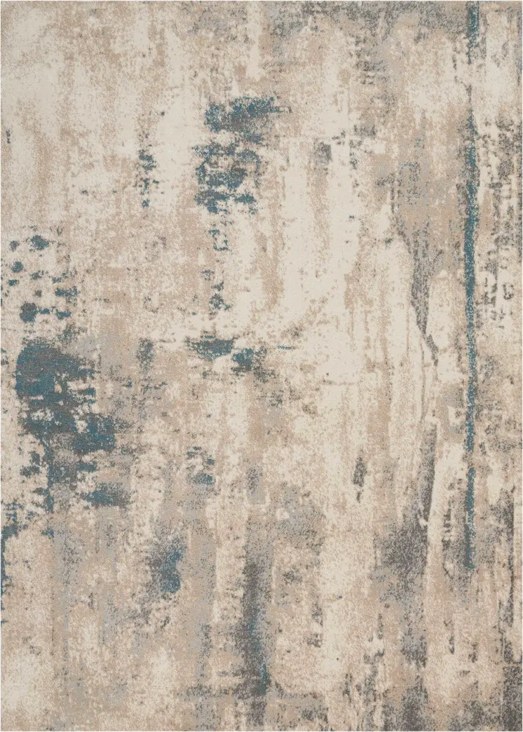 4' X 6' Ivory and Teal Blue Abstract Area Rug