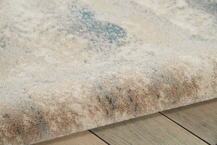 4' X 6' Ivory and Teal Blue Abstract Area Rug