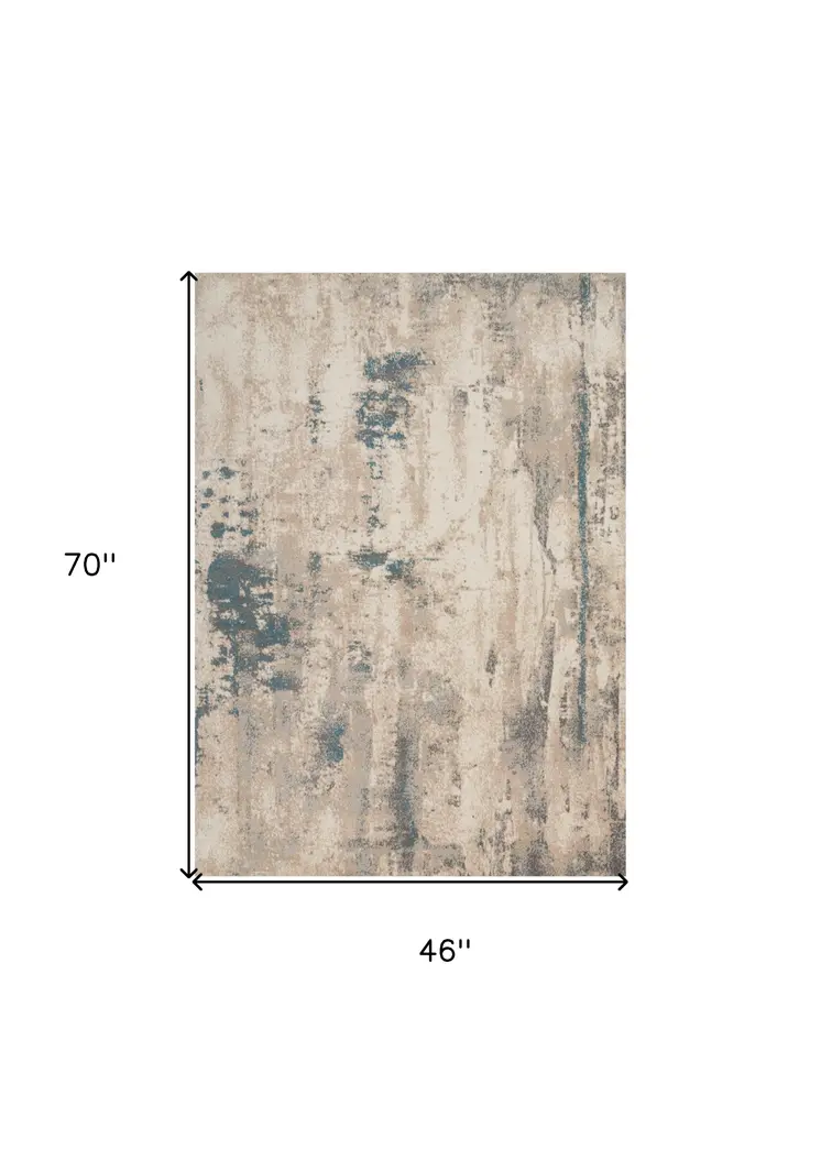 4' X 6' Ivory and Teal Blue Abstract Area Rug