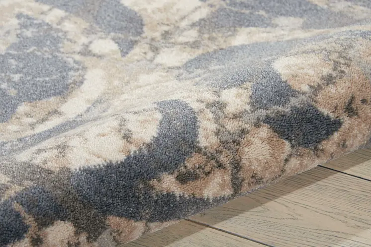 4' X 6' Ivory Tan and Slate Gray Floral Distressed Area Rug