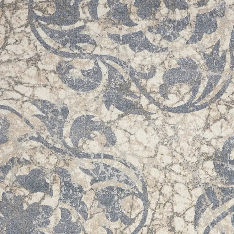 4' X 6' Ivory Tan and Slate Gray Floral Distressed Area Rug