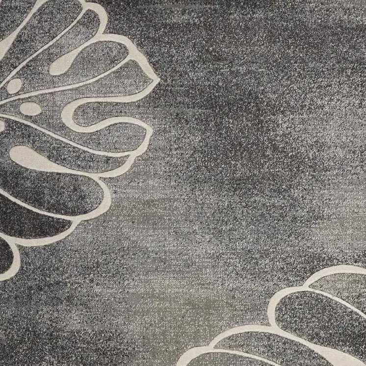 4' X 6' Ivory Black and Gray Botanical Leaves Area Rug