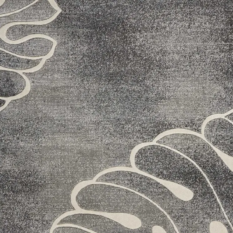 4' X 6' Ivory Black and Gray Botanical Leaves Area Rug
