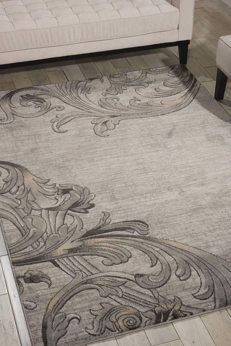 4' X 6' Graphite and Black Floral Vines Area Rug