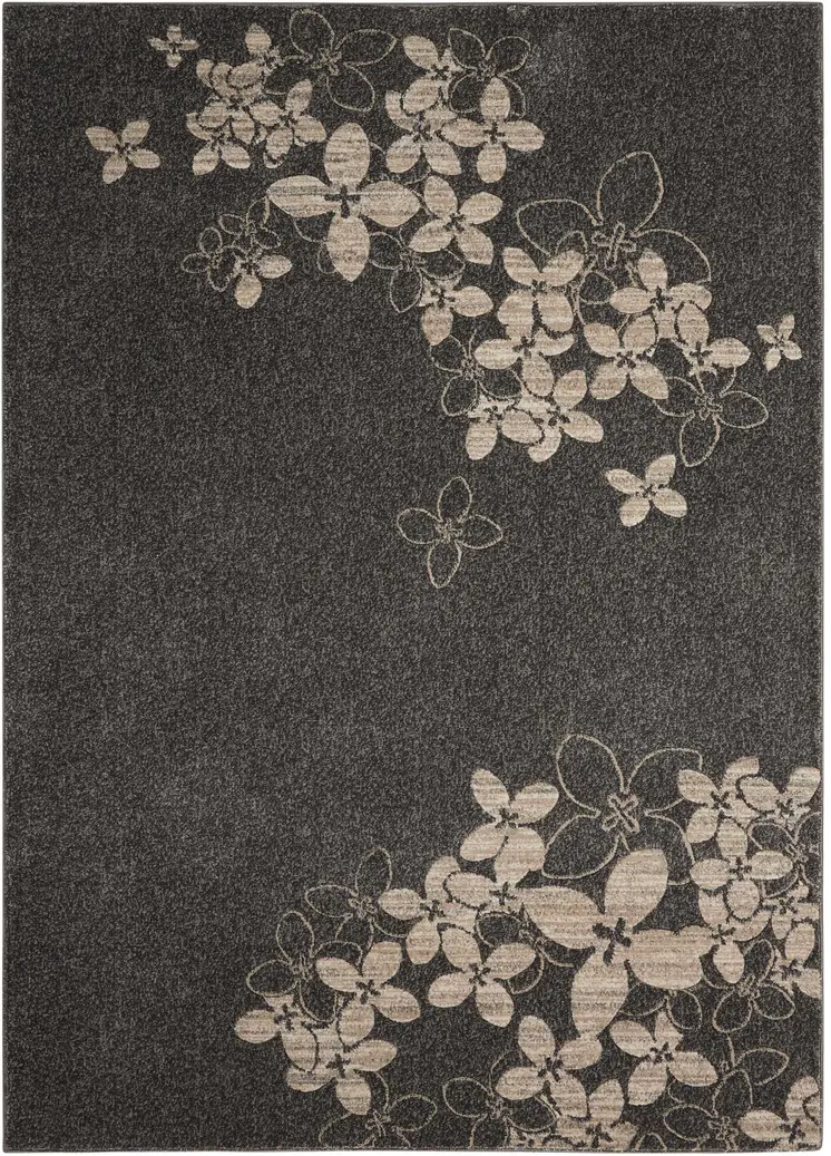 4' X 6' Beige and Charcoal Floral Area Rug