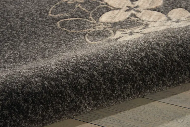 4' X 6' Beige and Charcoal Floral Area Rug