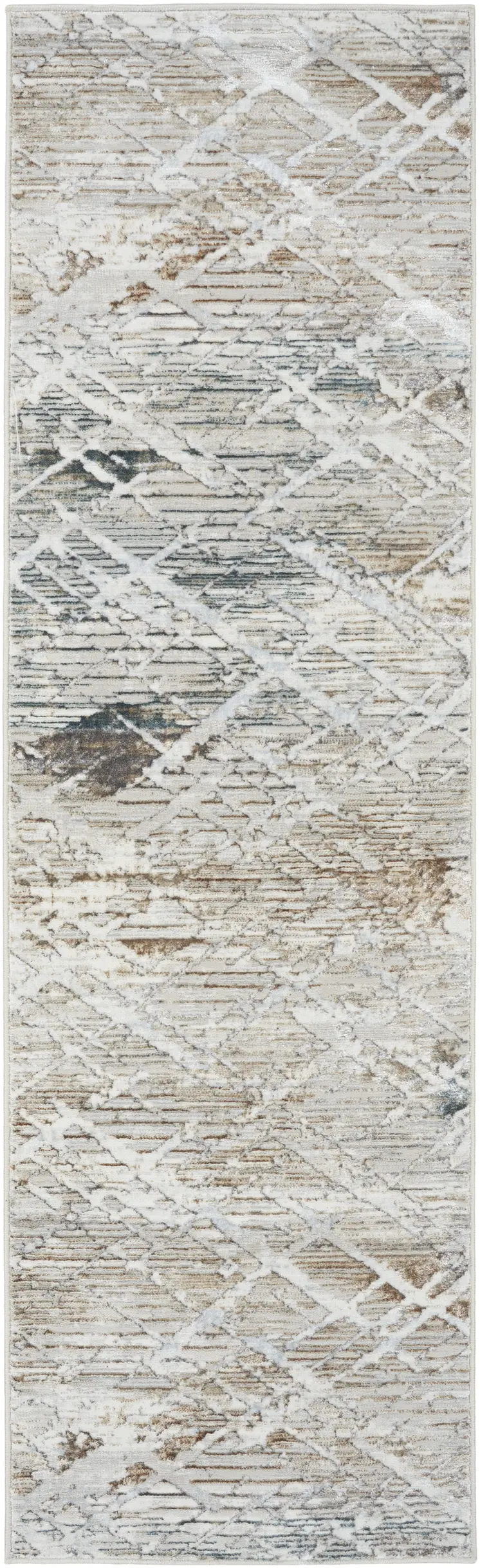 8' Ivory Black and Gray Abstract Non Skid Runner Rug