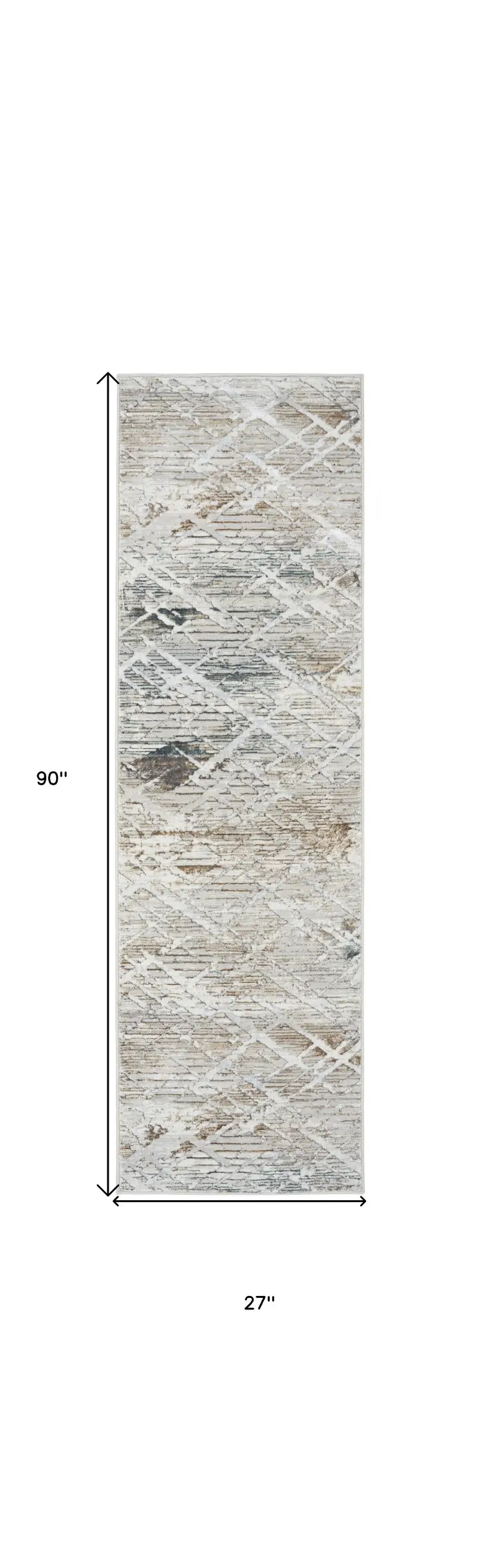 8' Ivory Black and Gray Abstract Non Skid Runner Rug
