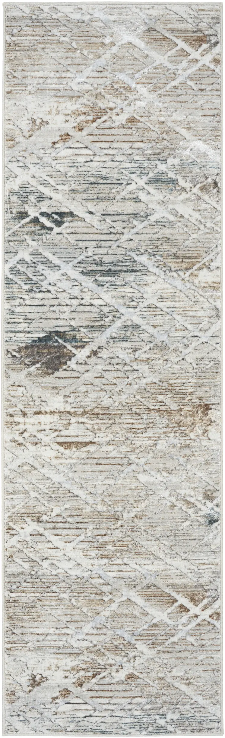 8' Ivory Black and Gray Abstract Non Skid Runner Rug