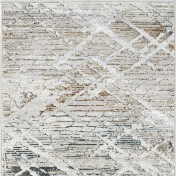 8' Ivory Black and Gray Abstract Non Skid Runner Rug