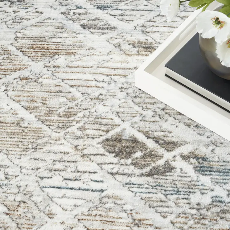 4' X 6' Ivory Black and Gray Abstract Non Skid Area Rug