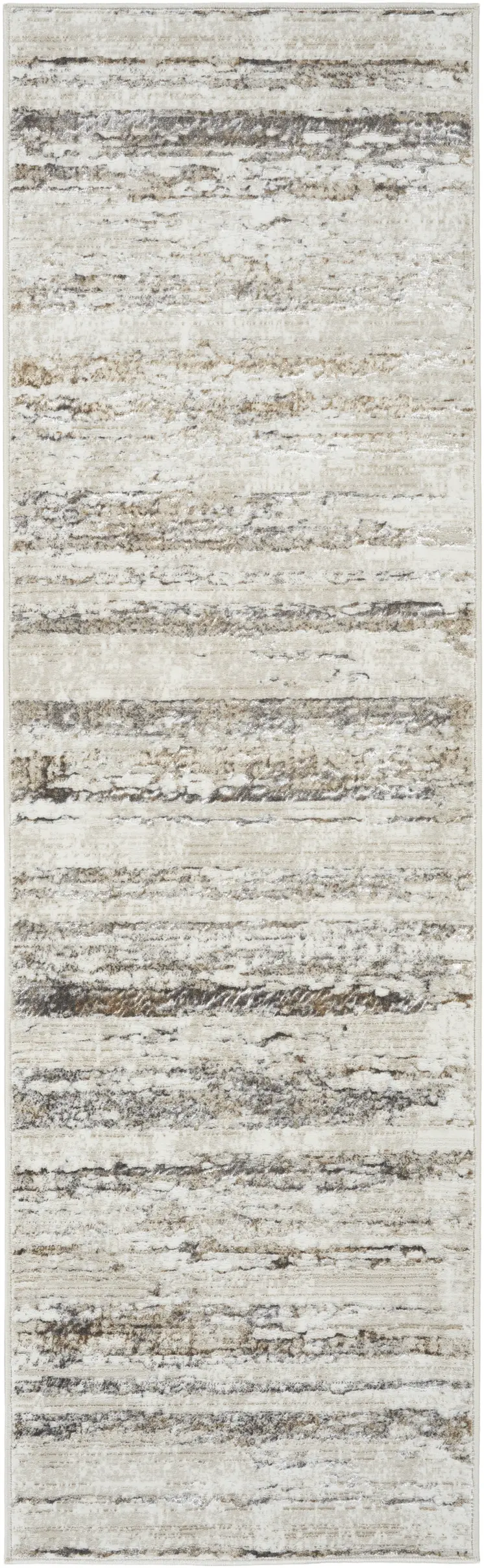 8' Cream and Gray Abstract Non Skid Runner Rug