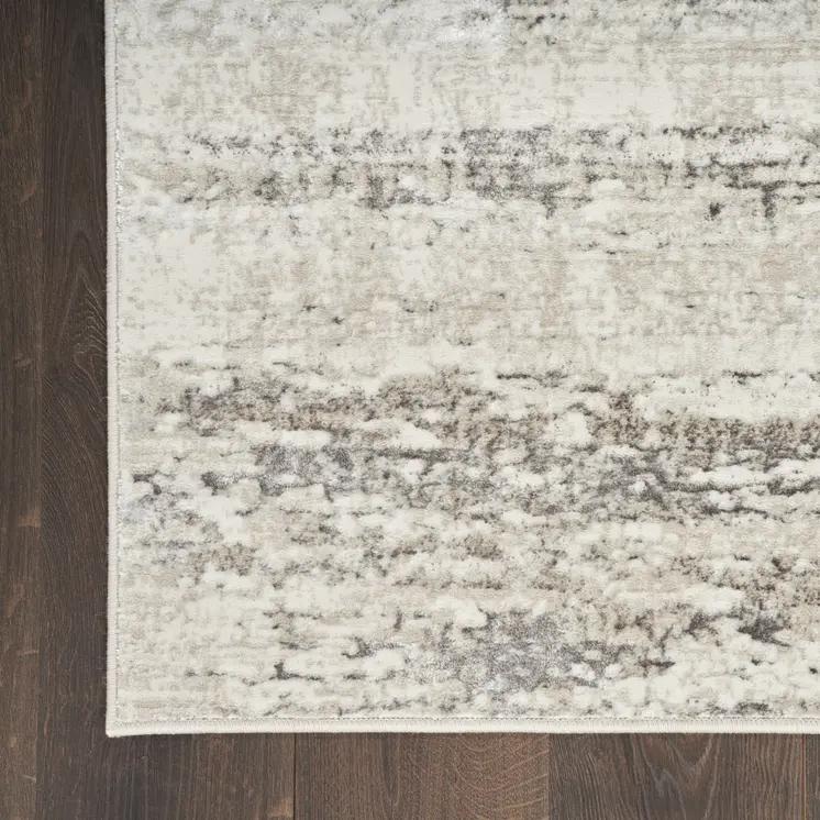 8' Cream and Gray Abstract Non Skid Runner Rug