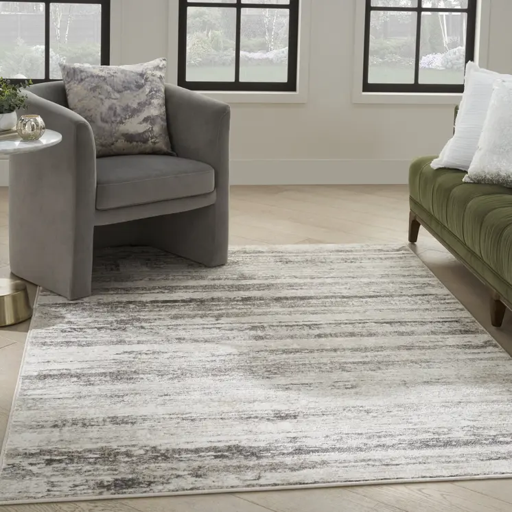 4' X 6' Cream and Gray Abstract Non Skid Area Rug