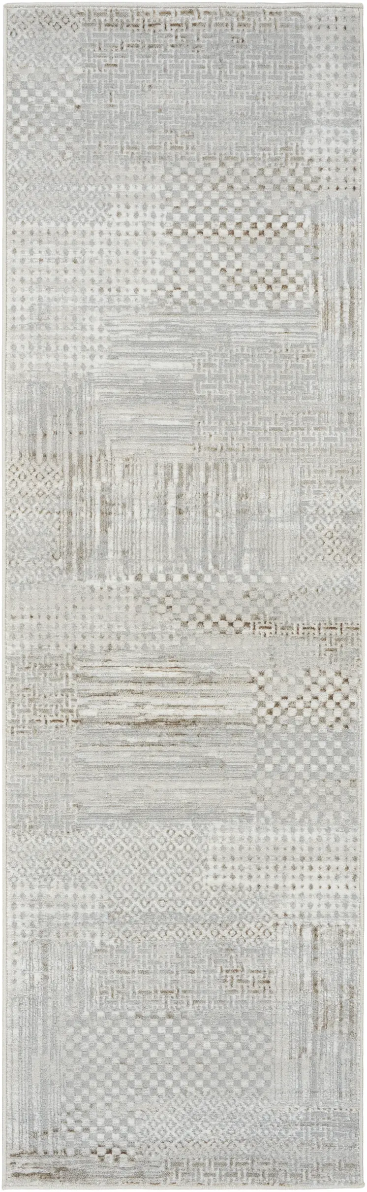 8' Ivory Silver and Gray Abstract Non Skid Runner Rug