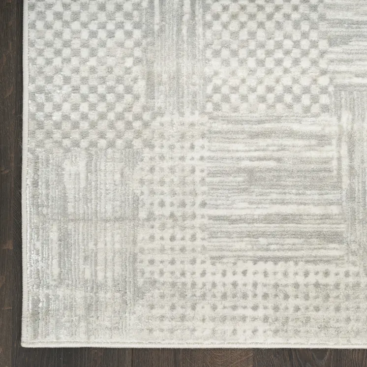8' Ivory Silver and Gray Abstract Non Skid Runner Rug