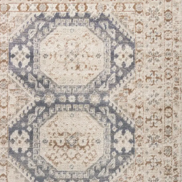 8' Ivory Silver and Gray Abstract Non Skid Runner Rug
