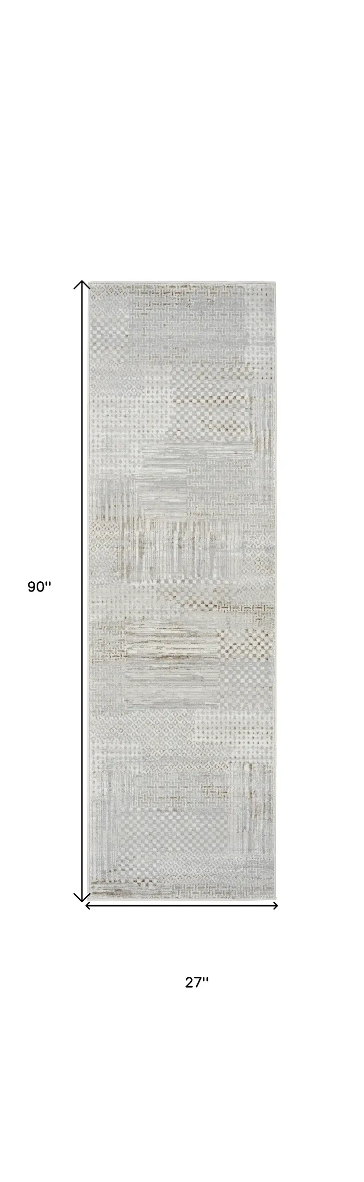 8' Ivory Silver and Gray Abstract Non Skid Runner Rug