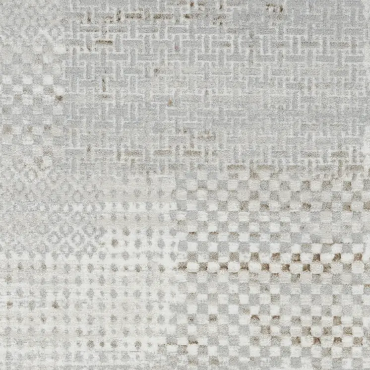 8' Ivory Silver and Gray Abstract Non Skid Runner Rug