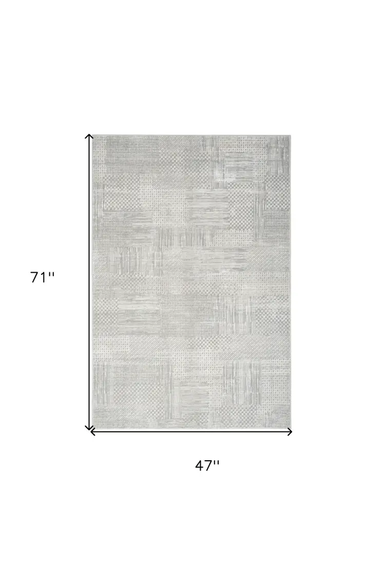4' X 6' Ivory Silver and Gray Abstract Non Skid Area Rug