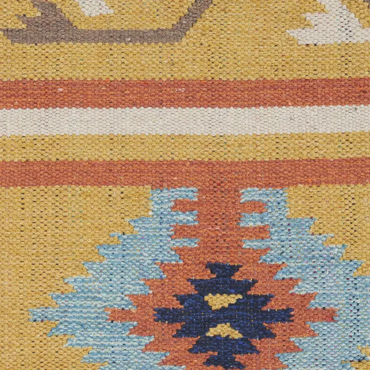8' X 10' Yellow and Orange Southwestern Handmade Area Rug With Fringe