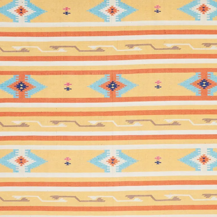 8' X 10' Yellow and Orange Southwestern Handmade Area Rug With Fringe