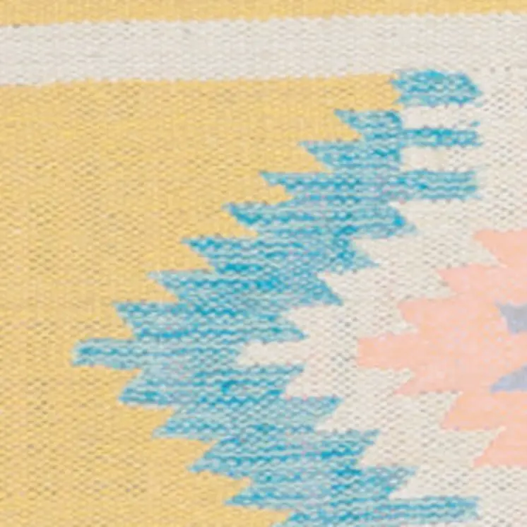 7' X 10' Blue and Yellow Southwestern Handmade Area Rug With Fringe