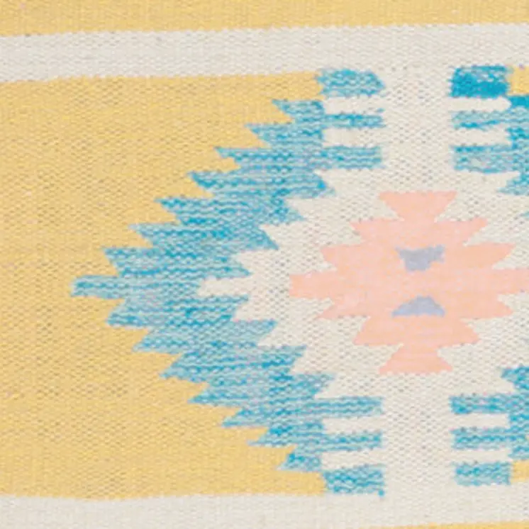 7' X 10' Blue and Yellow Southwestern Handmade Area Rug With Fringe