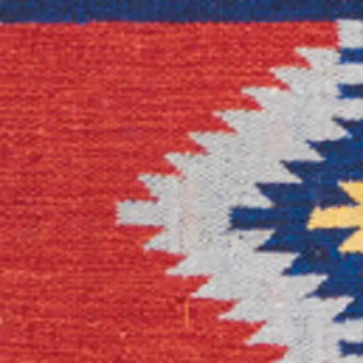 5' X 7' Blue and Red Southwestern Handmade Area Rug With Fringe