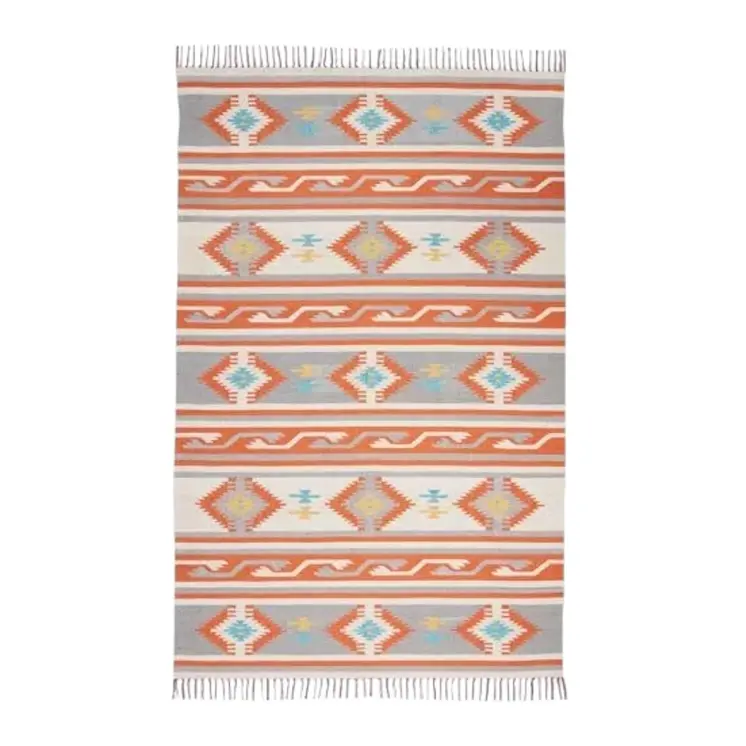 5' X 7' Orange Southwestern Handmade Area Rug With Fringe