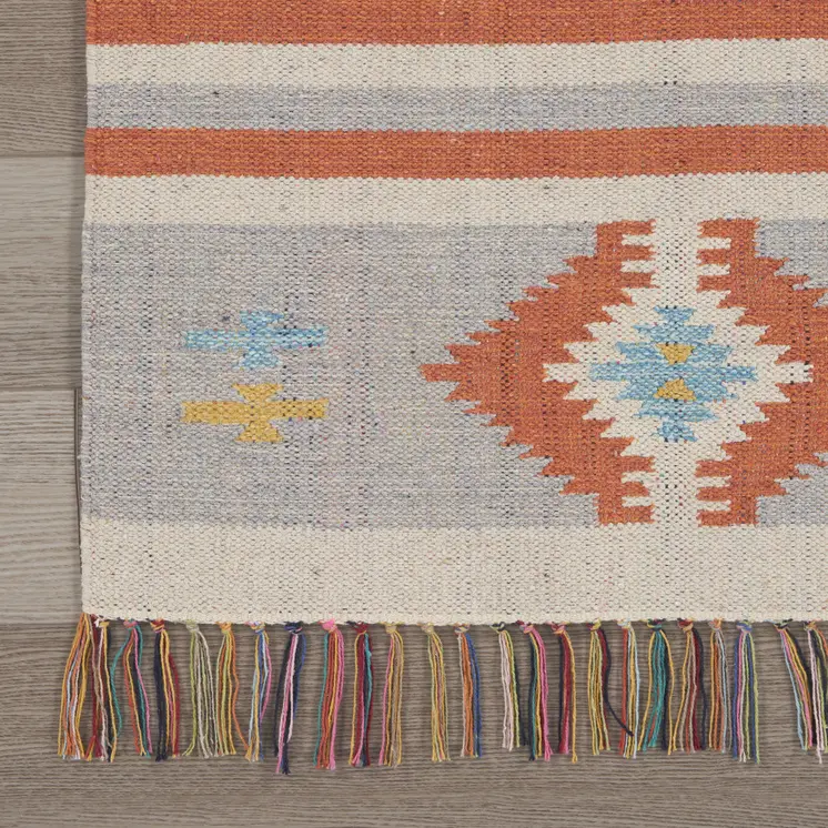 5' X 7' Orange Southwestern Handmade Area Rug With Fringe