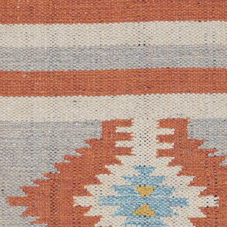 4' X 6' Orange Southwestern Handmade Area Rug With Fringe