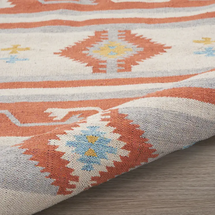 4' X 6' Orange Southwestern Handmade Area Rug With Fringe