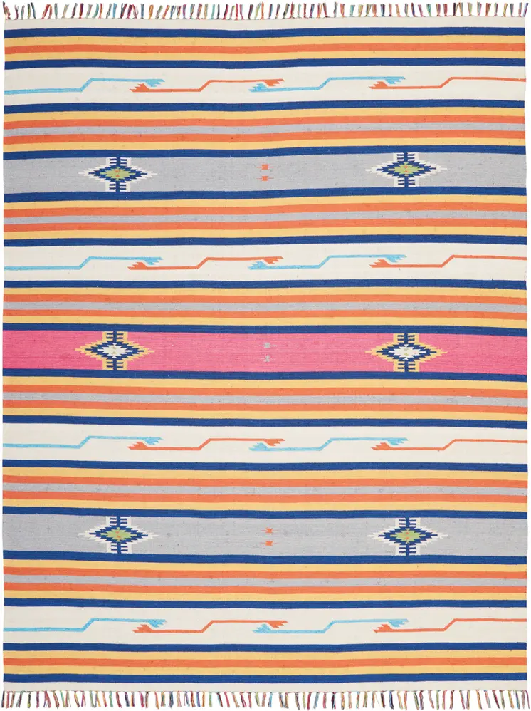 8' X 10' Ivory Southwestern Handmade Area Rug With Fringe