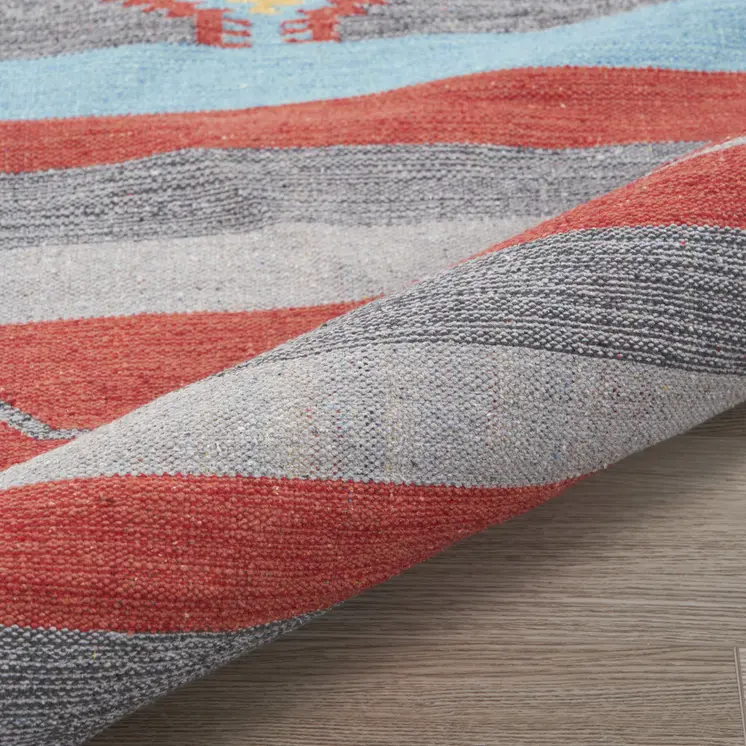 8' X 10' Gray and Red Southwestern Handmade Area Rug With Fringe