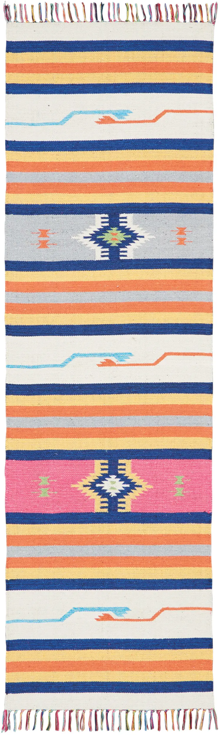 8' Ivory Southwestern Handmade Runner Rug With Fringe