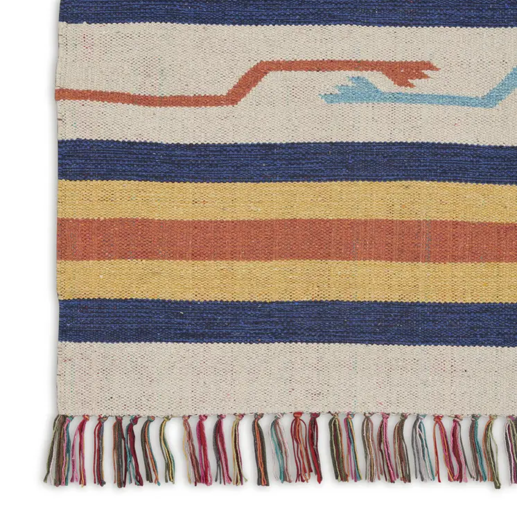 8' Ivory Southwestern Handmade Runner Rug With Fringe
